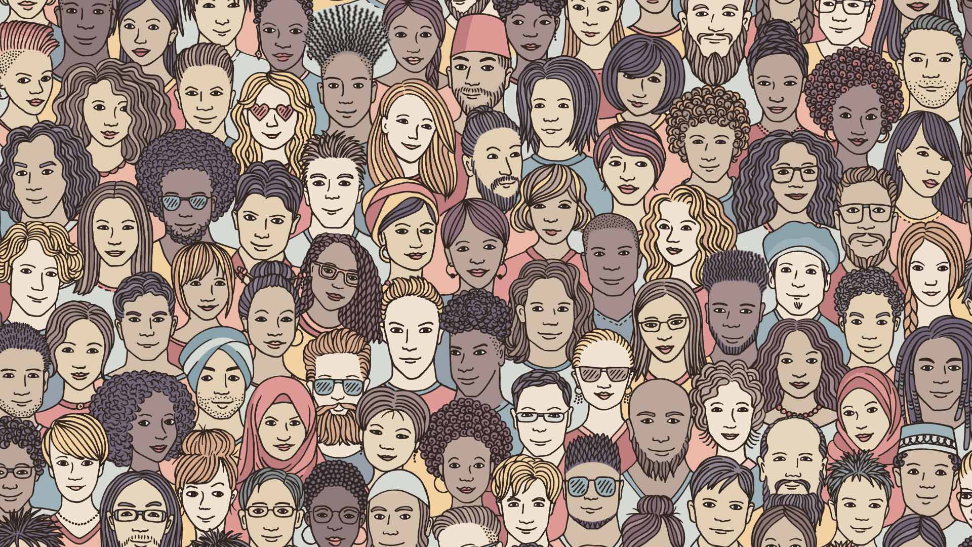 An illustration of people of many ethnic backgrounds